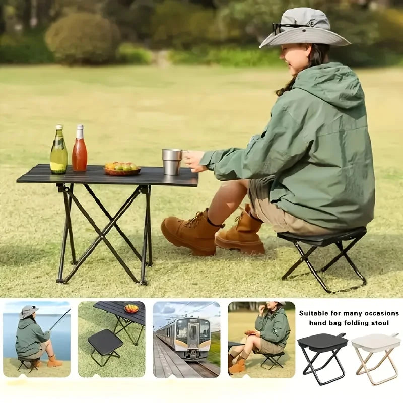 Tabouret pliant portable pour le camping, le pique-nique, la pêche, léger, durable, avec structure en fer, compact