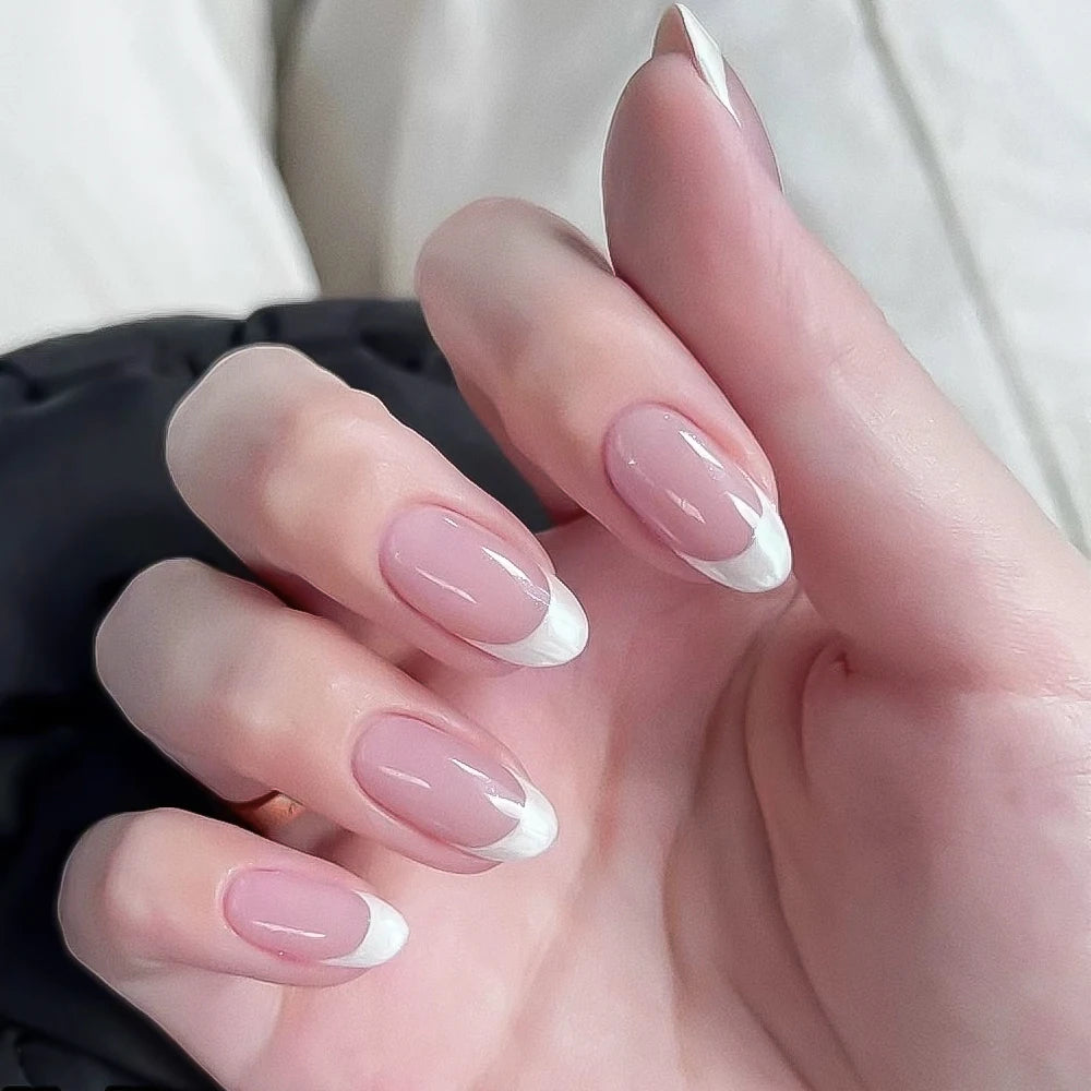 24 pièces/ensemble français rose carré court faux ongles presse sur ongles bord blanc nu rose ongles conseils couverture complète portable pointe française