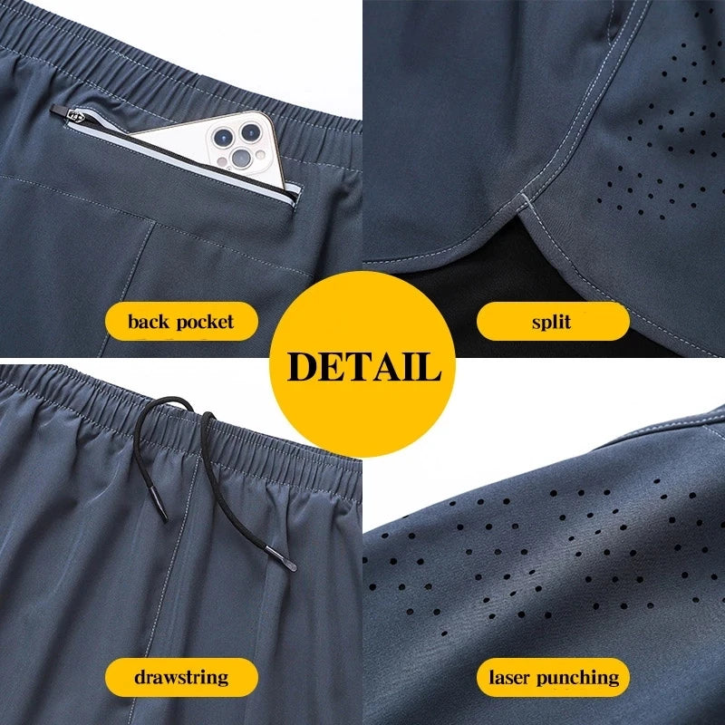 Men's Running Shorts, Quick Dry, Fitness, Black, Double Layer, New Sport, Training, Bodybuilding, Short Pants