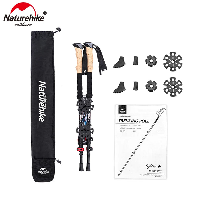 Naturehike baton de randonnée 2 pièces baton telescopique Fibre de carbone baton de marche randonnée léger accessoir randonnee Bâton d'escalade canne telescopique baton marche nordique carbone canne pliable randonnée