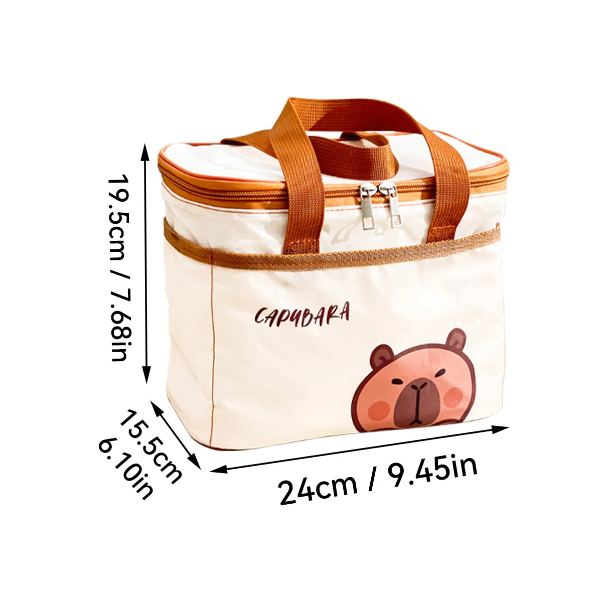 Fiambrera térmica de capibara bonito para estudiantes y niños, bolsa térmica portátil de gran capacidad a prueba de fugas para alimentos, nevera reutilizable para picnic