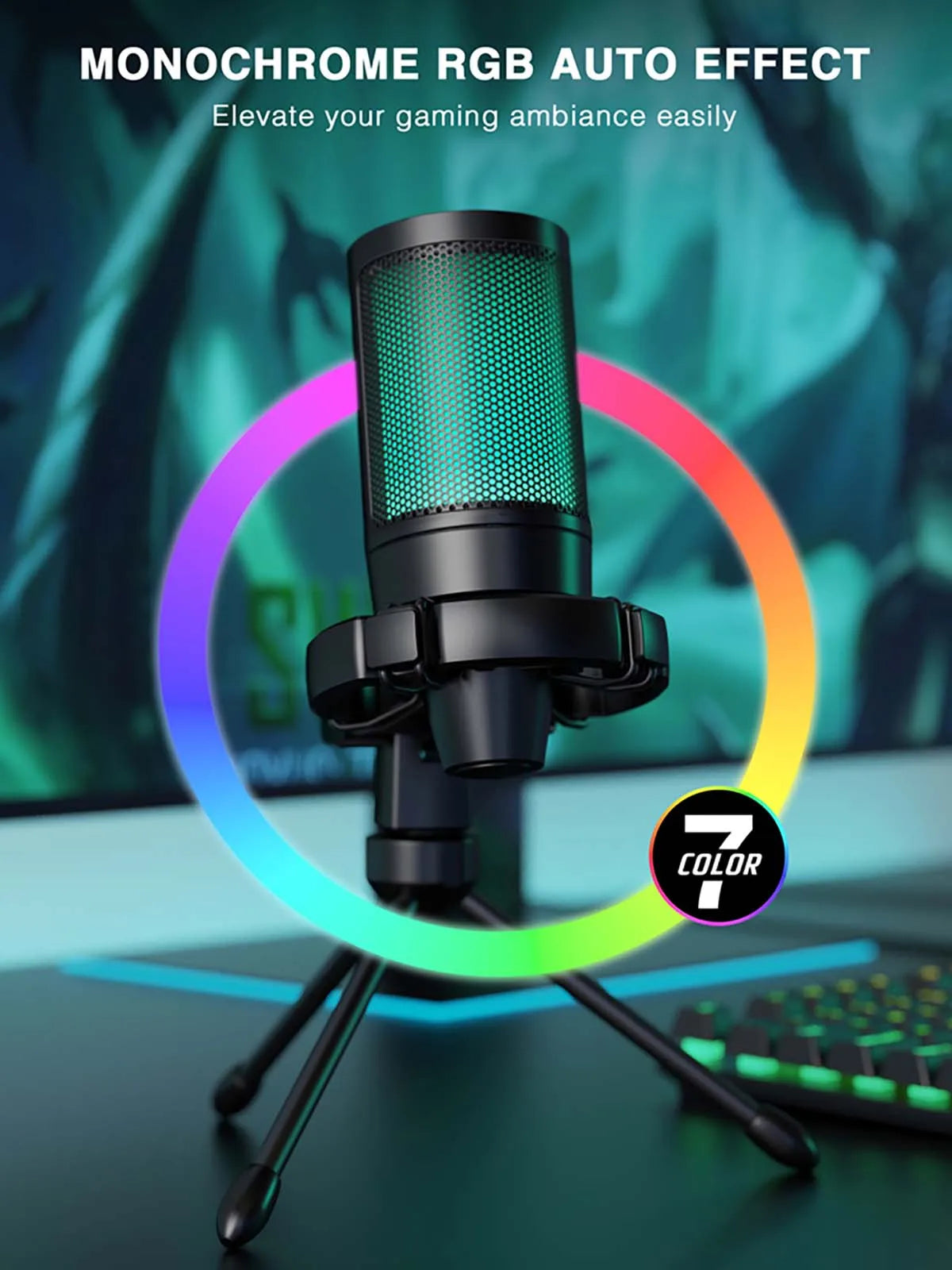 FIFINE AmpliGame A2 – Microphone USB gaming RGB avec sourdine tactile et trépied pour PC, PS4/5 et laptop