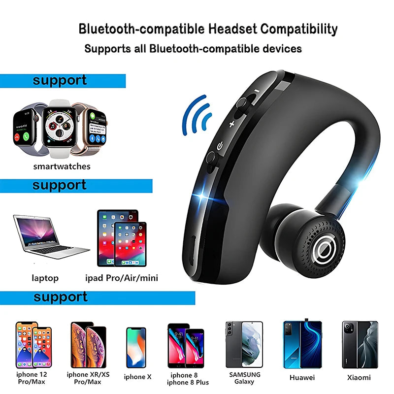 Auriculares Bluetooth VAORLO V9 deportivos para conducir, auriculares inalámbricos con micrófono HD, llamadas manos libres estéreo, auriculares de negocios Muics V8