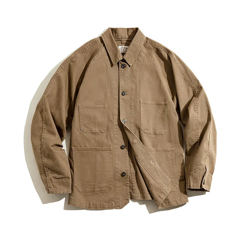 Veste vintage décontractée pour hommes — revers en coton, style rétro américain, 4 poches, vêtements d'extérieur