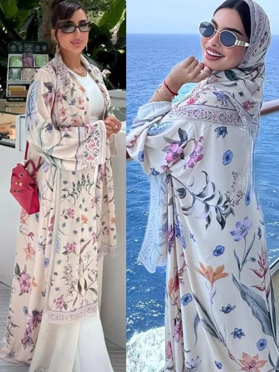 Femmes musulmanes dubaï Abaya luxe imprimé fleuri Kimono Cardigan Hijab Robe longue caftan Ramadan Robe Femme Islam vêtements Kebaya