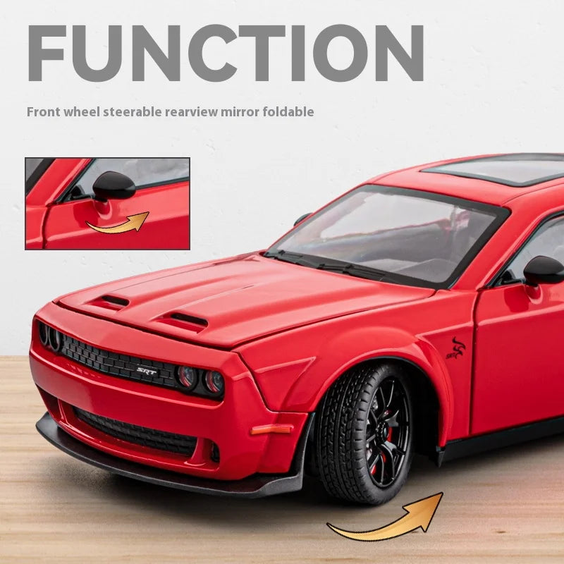 1:24 Challenger Hellcat Redeye Coche de aleación modelo sonido y luz Juguete para niños Regalo de cumpleaños Coche en miniatura