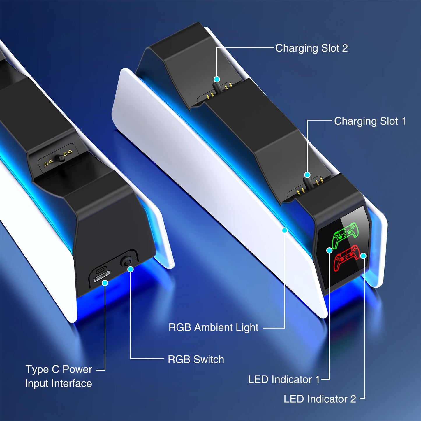 Station de charge double pour manette de jeu — chargeur rapide, indicateur LED, support d'accueil