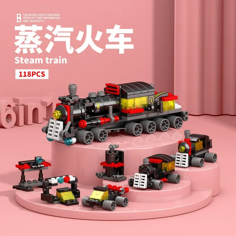 Bricolaje 6 en 1 Vía de tren Robot Vehículo Camión Bloques de construcción Kit Niñas Ladrillos Modelo de película Niños Tallo Educativo Cumpleaños Niños Juguetes