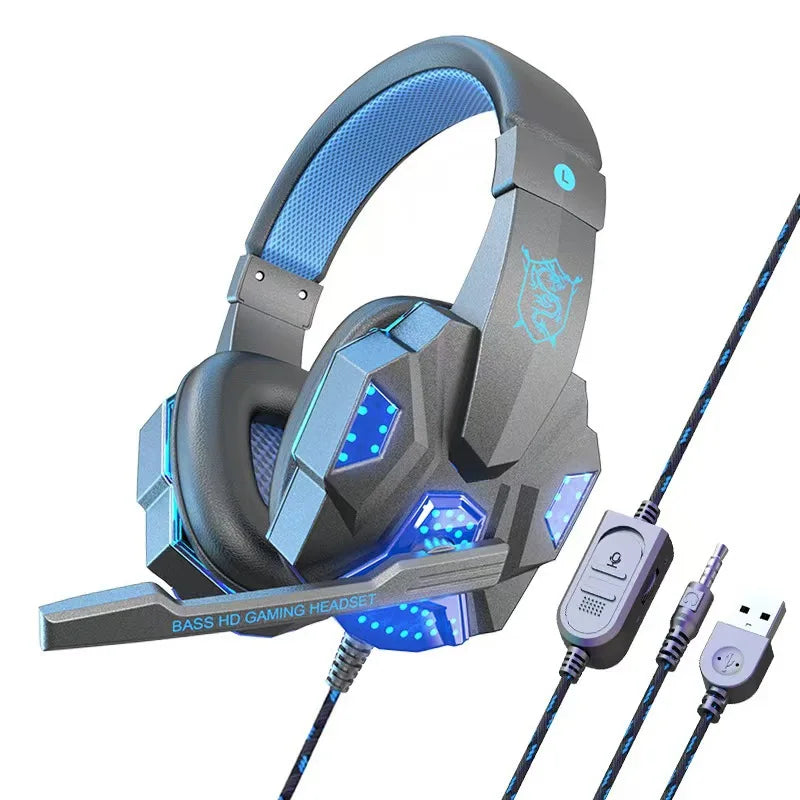 Auriculares de diadema RGB para juegos HOMEFISH SY830MV con micrófono, auriculares con cable supraaurales ligeros para PC, PS5, Xbox, Switch