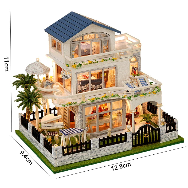 Wooden Dollhouse, Garden Model, 3D Puzzle, Assemble Building Kits, Toys, Bedroom Decor with LED Lights, Dollhouse Gift, DIY