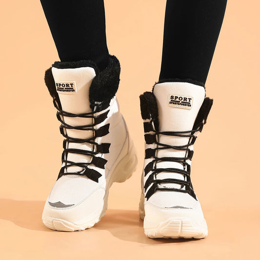 Women's Lace-up Comfortable Waterproof Slippers Female Winter Warm Quality Mid-Calf Snow Boots