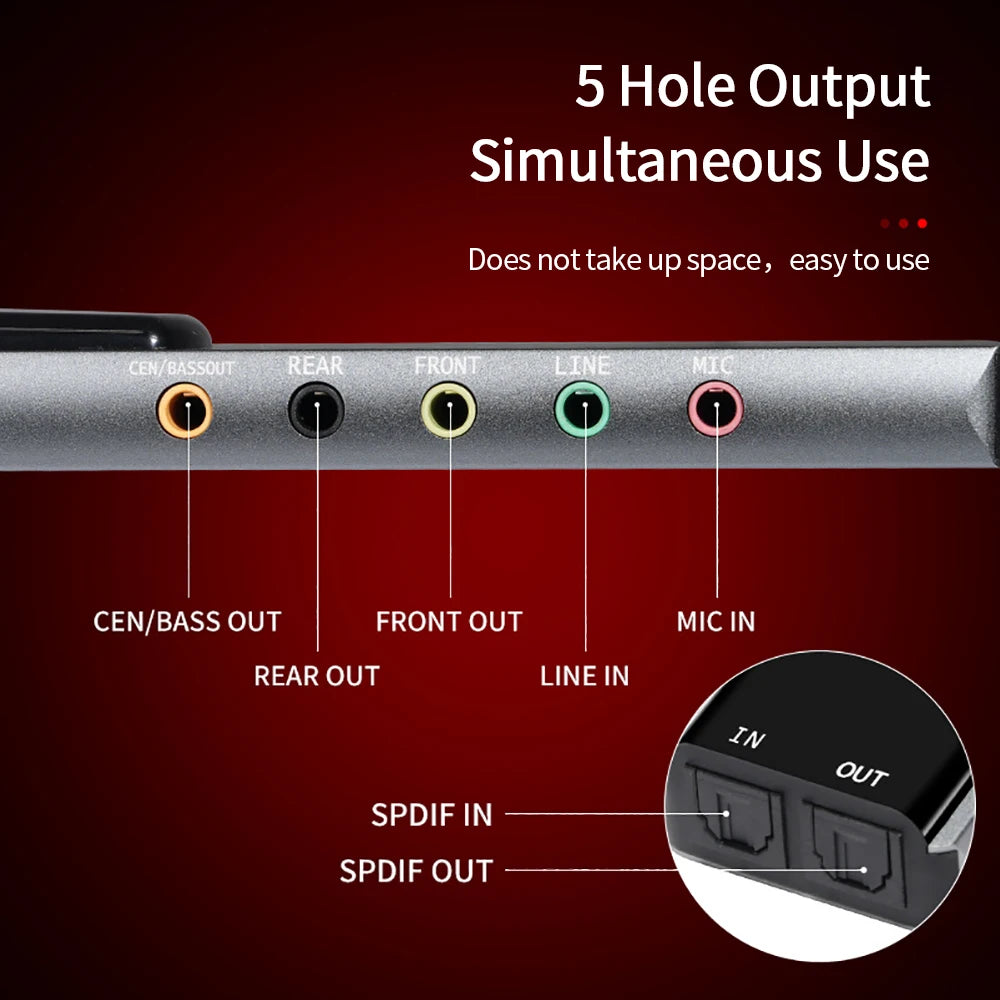 Carte Son USB Optique 6 en 1 Aluminium — Adaptateur Audio Multifonction Laptop