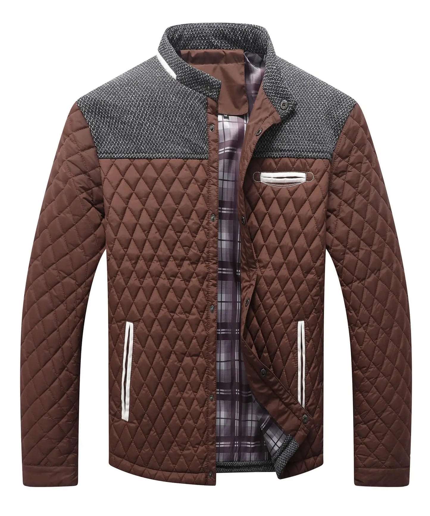 Men's Jackets Casual Bomber Coat Diamond Quilted Puffer Lightweight Casual Button Down High Quality Overshirt US Size