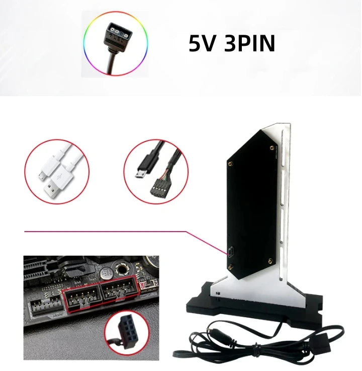 Support de carte vidéo graphique Support VGA avec écran LCD 2.4 pouces Support RGB CPU GPU RAM moniteur AIDA64 pour PC Gamer armoire bricolage