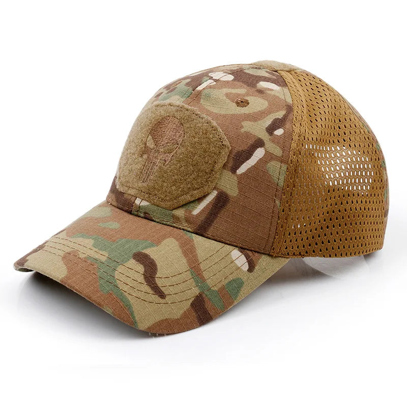 Casquette de Baseball en maille pour hommes et femmes, Camouflage, crâne, réglable, Airsoft, tactique de randonnée en plein air, nouvelle collection été 2024