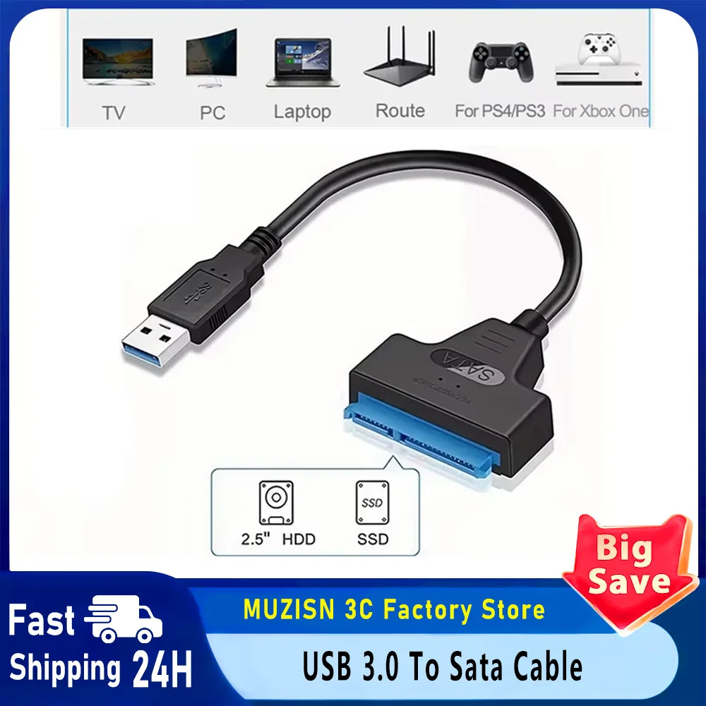SATA to USB 3.0/2.0 Cable up to 6Gbps for 2.5-inch External SSD Hard Drive, SATA 3 22-pin Adapter, USB 3.0 to SATA III Cord