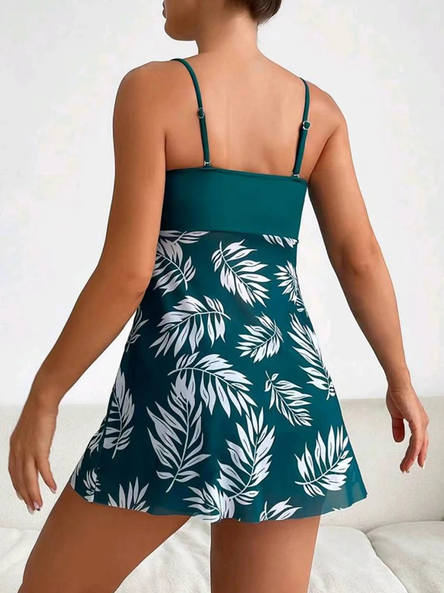 Maillot de bain tankini court 2026 avec short pour femme, rembourré, imprimé, pour la plage et l'été