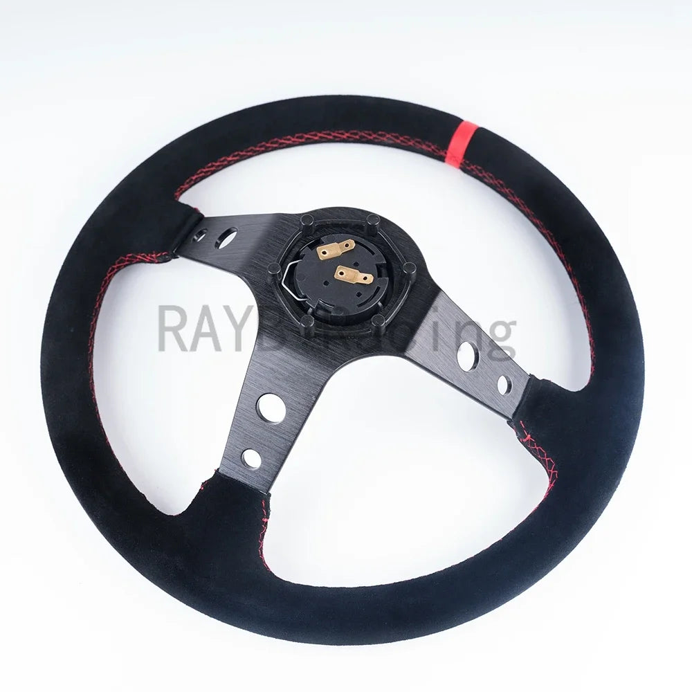 Volants universels de course en aluminium pour voiture, 14 pouces, 350mm, daim/PVC/PU, volant de Sport à la dérive de maïs profond avec Logo