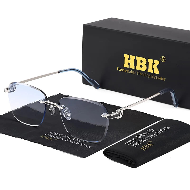 HBK Nueva montura sin montura Gafas de sol Hombre Gafas de sol degradadas Mujer Retro Negocios Compras UV400 Gafas de sol Hombre