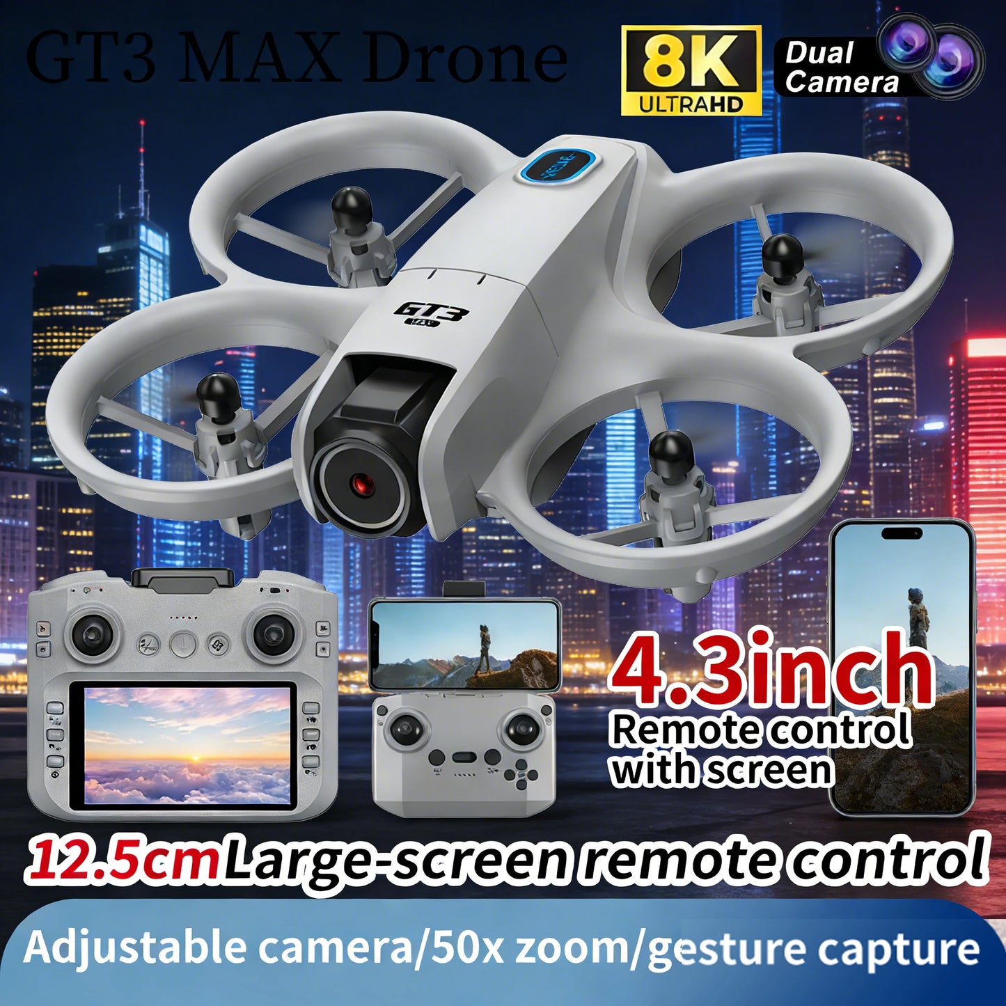 New GT3 8K HD Drone with Remote Control, Headless Mode, 360° Helicopter Mini Drone Toy Flip FPV 5G WIFI Quadcopter for Kids, Gifts