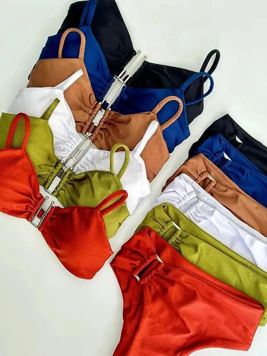 Bikini bandeau push-up pour femme 2026, maillot de bain sexy, ensemble bikini brésilien, string, maillot de bain uni, tenue de plage