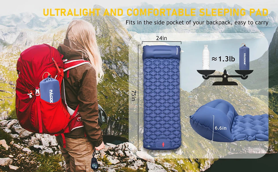 PACOONE – matelas gonflable de type presse pour Camping, imperméable à l'humidité, coussin de couchage d'extérieur, tapis d'air de plage, tente, coussin de voyage