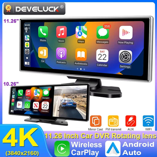 10/11.26 inch Dash Cam 4K Car DVR Wireless Carplay and Android Auto GPS Navigation Video Recorder Dual Lens Dashboard Wifi FM AUX
