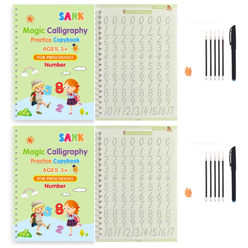 Cahier de pratique magique pour enfants — stylo, calligraphie, écriture réutilisable, préscolaire