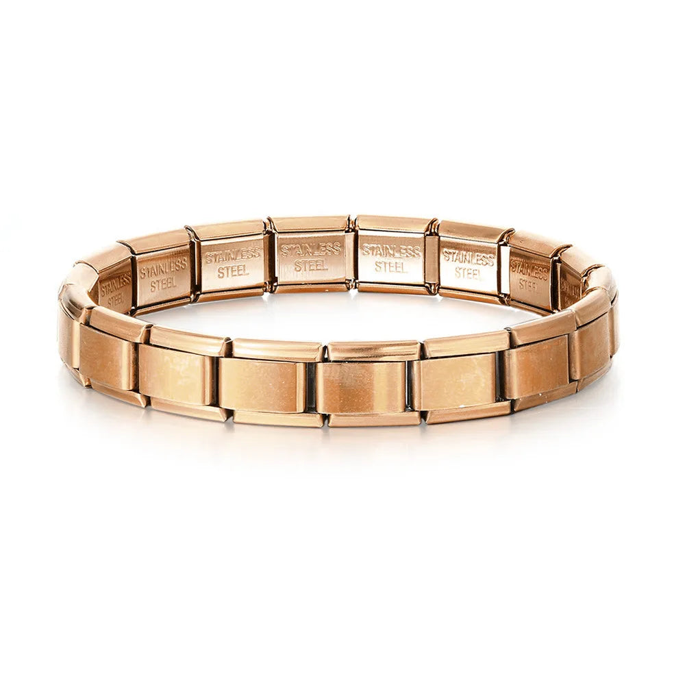Stainless Steel Square Bracelets for Women and Men, Italian HipHop Metal Stretch Modules, Gift, Birthday Party Jewelry, Trendy