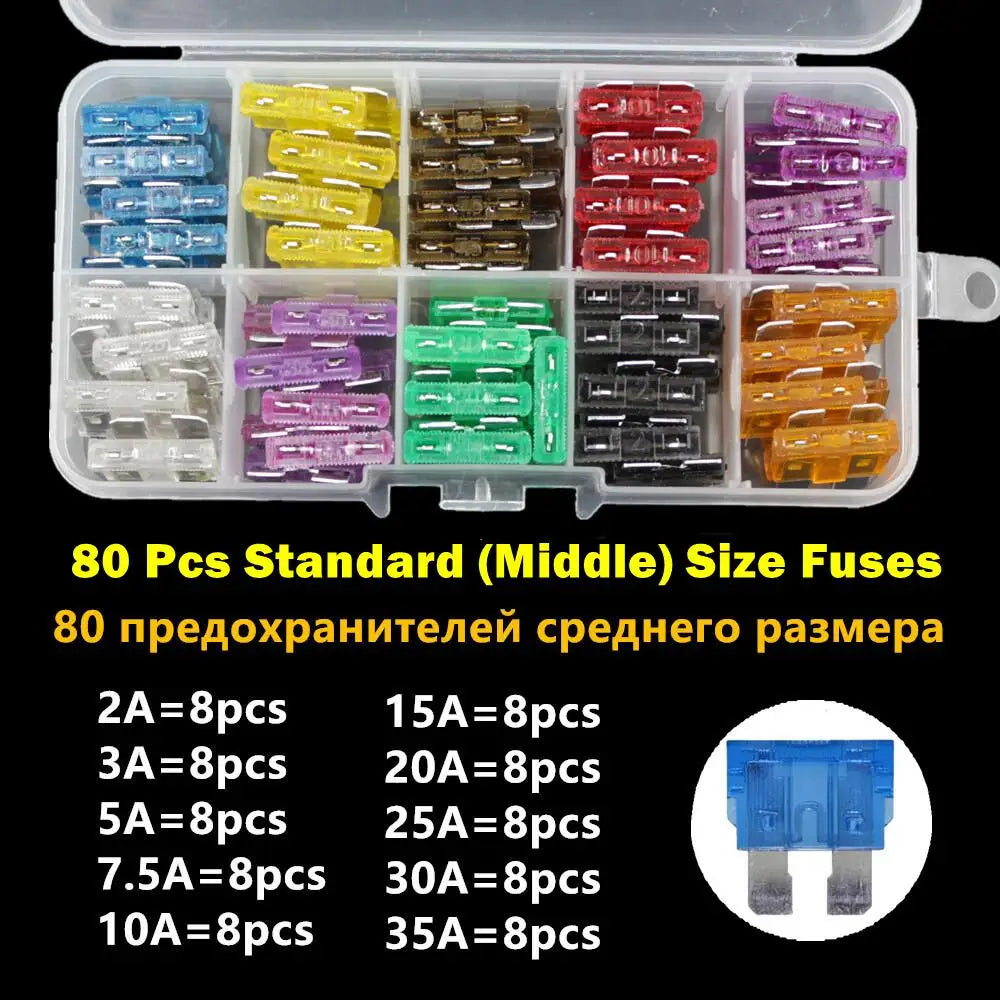 Mini fusibles de voiture automatiques moyens 2A/3A/5A/7.5A/10A/15A/20A/25A/30A/35A Amp avec mallette de rangement, Kit de jeu de fusibles à lame d'assortiment