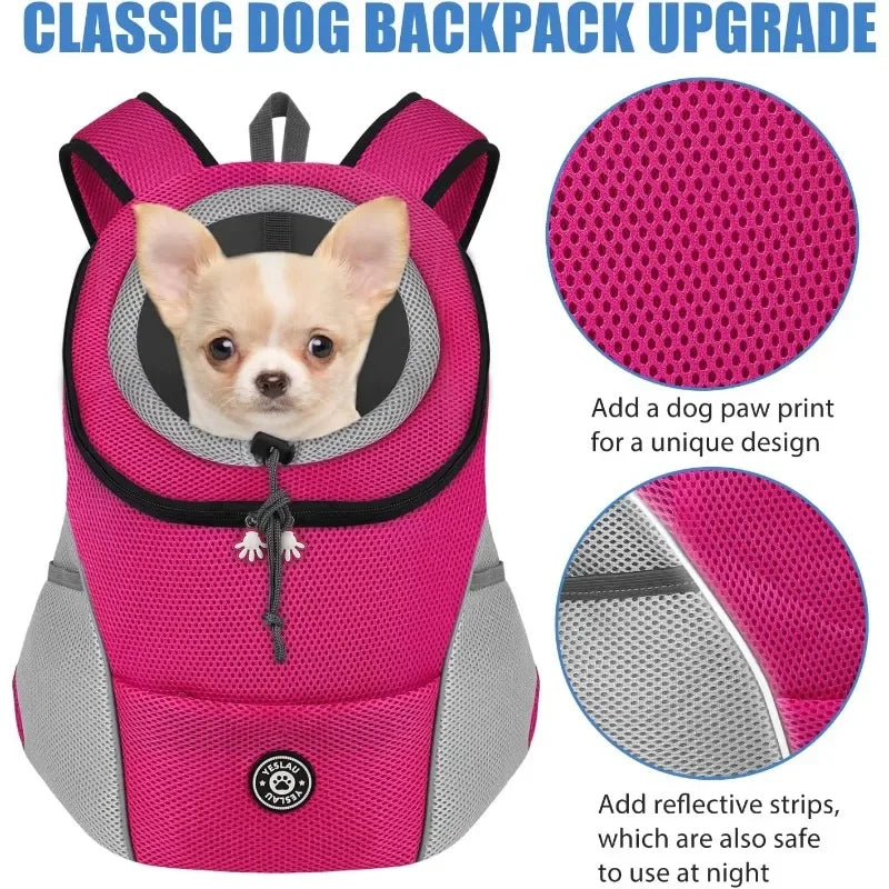 Nouveau chien animal de compagnie sac à dos transporteur sac de voyage avant Pack respirant réglable avec bandes réfléchissantes de sécurité pour la randonnée en plein air chats