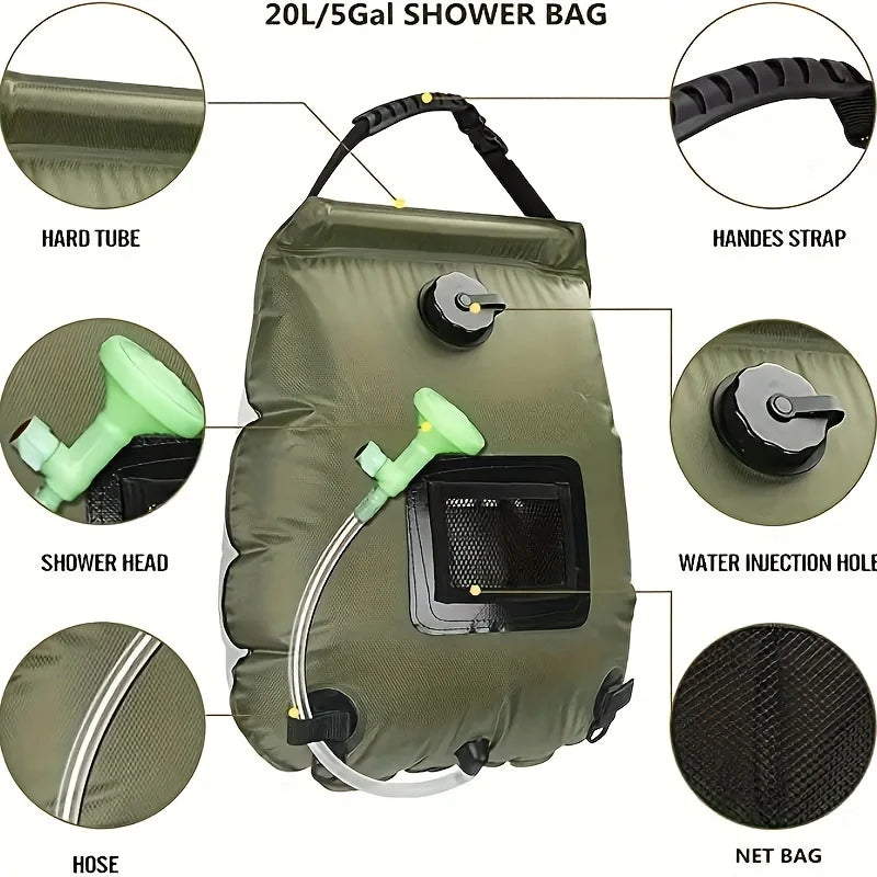 Sac de Douche Camping Portable — Pomme de Douche Réglable & Tuyau Détachable