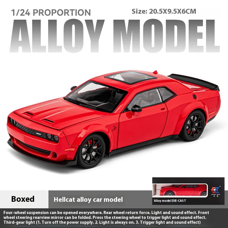 1:24 Challenger Hellcat Redeye Coche de aleación modelo sonido y luz Juguete para niños Regalo de cumpleaños Coche en miniatura