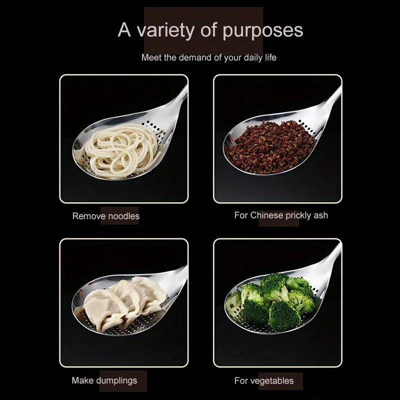 Grande cuillère d'écumoire de passoire en acier inoxydable Durable, cuillère de passoire de nourriture robuste pour frire et cuisine, ustensiles de cuisine 1 pièce