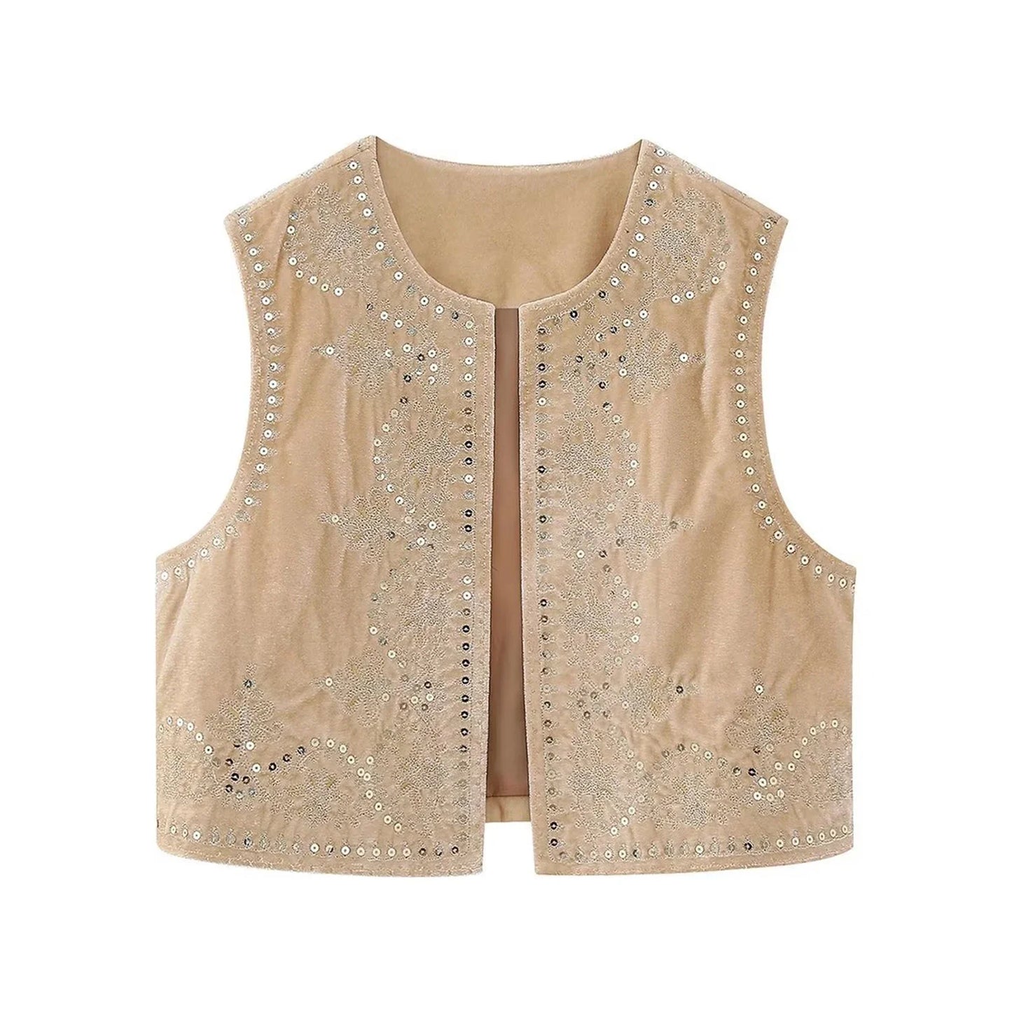 Gilet brodé noir Vintage à motif Floral pour femmes, sans manches, ouvert sur le devant, court polyvalent, vêtements d'extérieur y2k, Cardigan Boho court