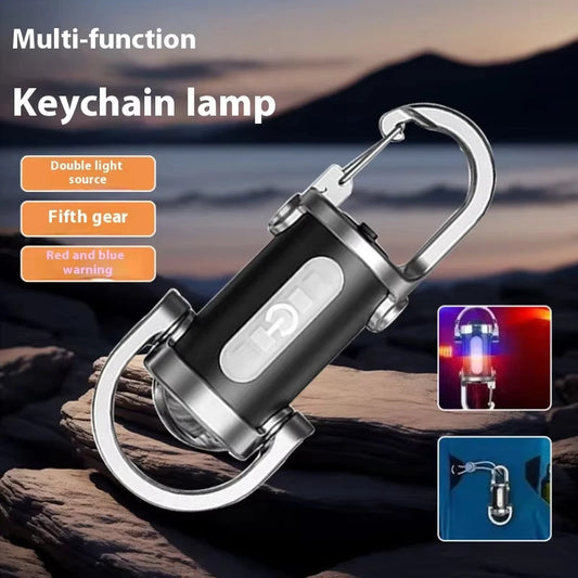 Mini lampe de poche porte-clés Rechargeable, lampe de travail COB, crochet extérieur, voyant d'avertissement d'urgence pour Camping, marche, randonnée