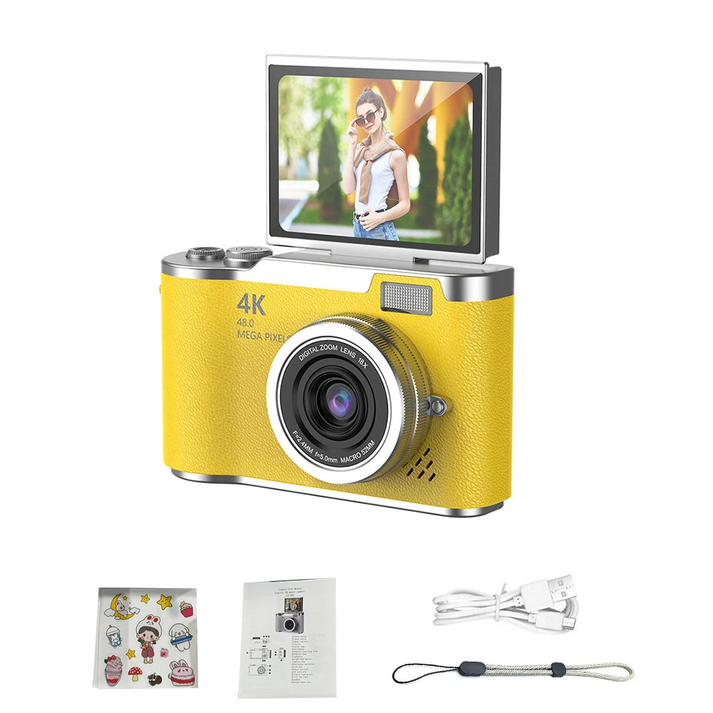 New 4K CCD 8X Digital Zoom Digital Camera for Students 48MP Compact Digital Photography Camera 180 Flip Screen Selfile Camera