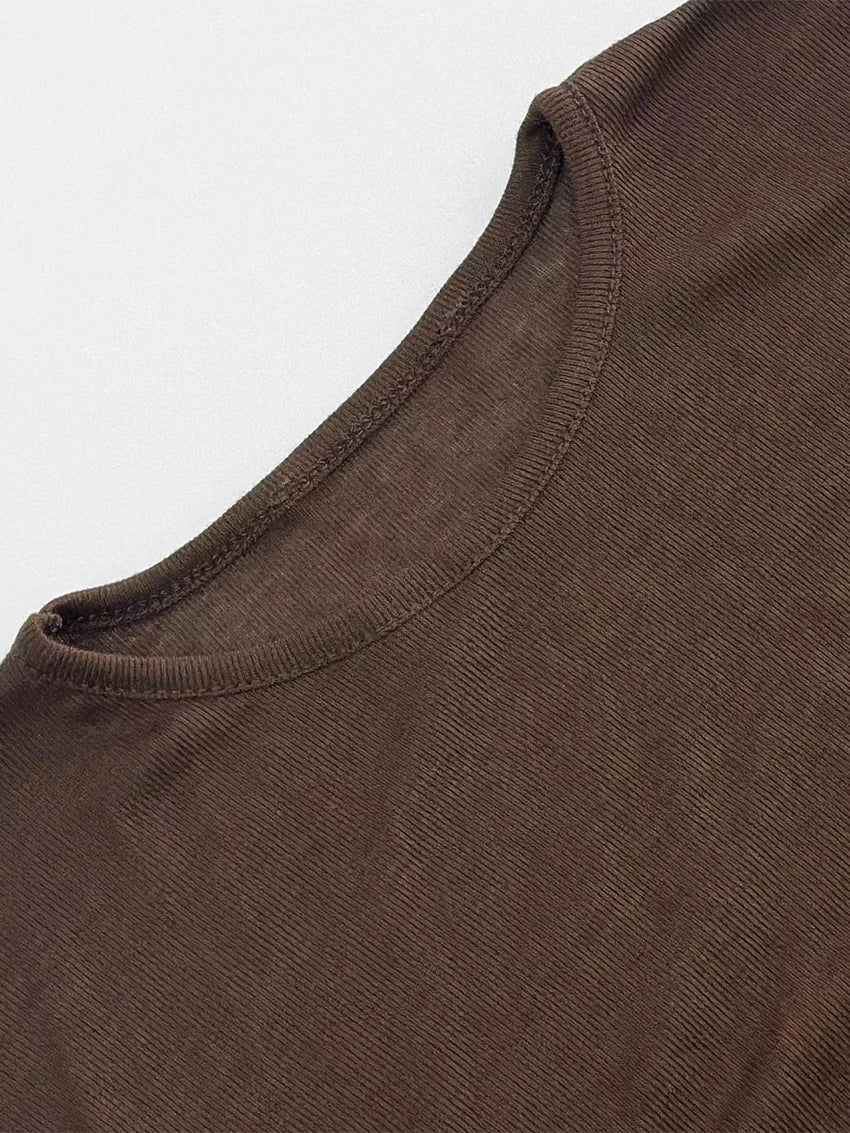 T-shirt femme mince marron 2026 — décontracté, col rond, manches longues, élégant, simple