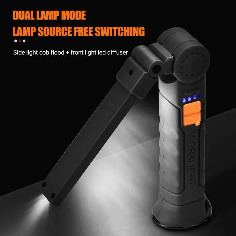 Lampe de Poche LED COB Portable, Rechargeable par USB, Lanterne Magnétique de Travail, avec Batterie spatirée, Torche de Camping