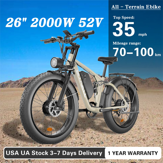 MOOBELO V1 2000W All-Terrain Electric Bike for Adults, 52V 22.4AH Battery, Fat Tires, Waterproof, Ready for Snow and Beach, Fast Delivery
