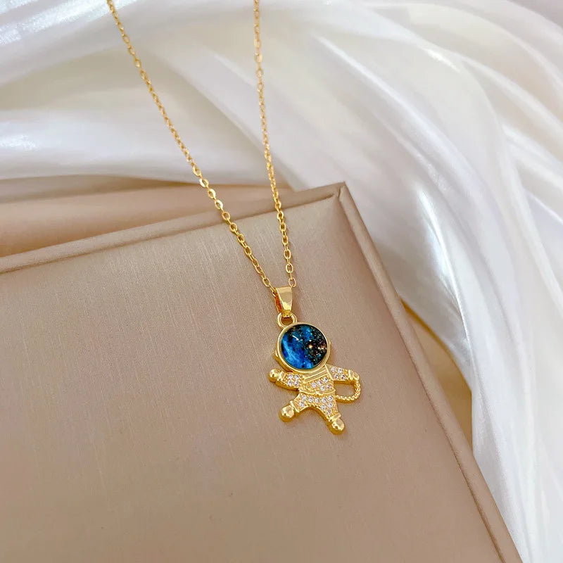 Y2K – collar planeta cielo estrellado, luz lujosa, temperamento magnífico, estrella y luna, cadena de clavícula versátil de acero inoxidable
