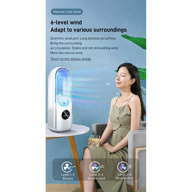 Refroidisseur d'air USB portable sans feuilles, ventilateur électrique, 6 vitesses, minuterie silencieuse, climatiseur, ventilateur de refroidissement, humidificateur, ventilateur de conditionnement