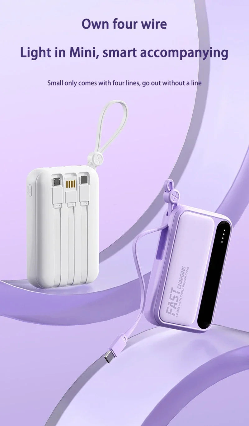 Batería externa Lenovo 120W 500000mAh de gran capacidad con 4 cables en 1, pantalla digital inteligente, batería portátil ligera para iPhone, nueva