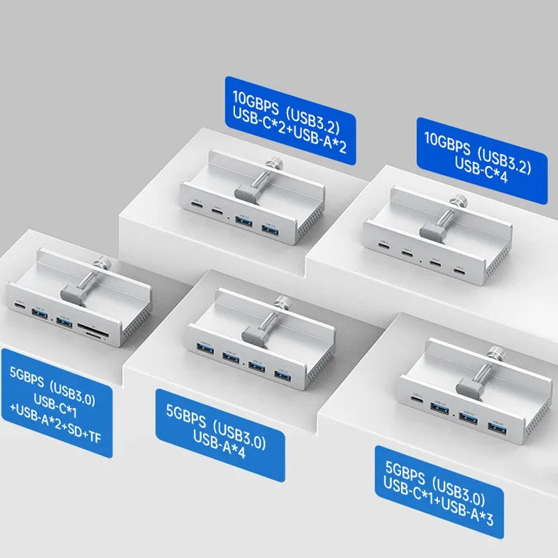 Hub USB 10 Gbps — adaptateur séparateur USB 3.2/3.0/2.0, station d'accueil multi-clips, bureau