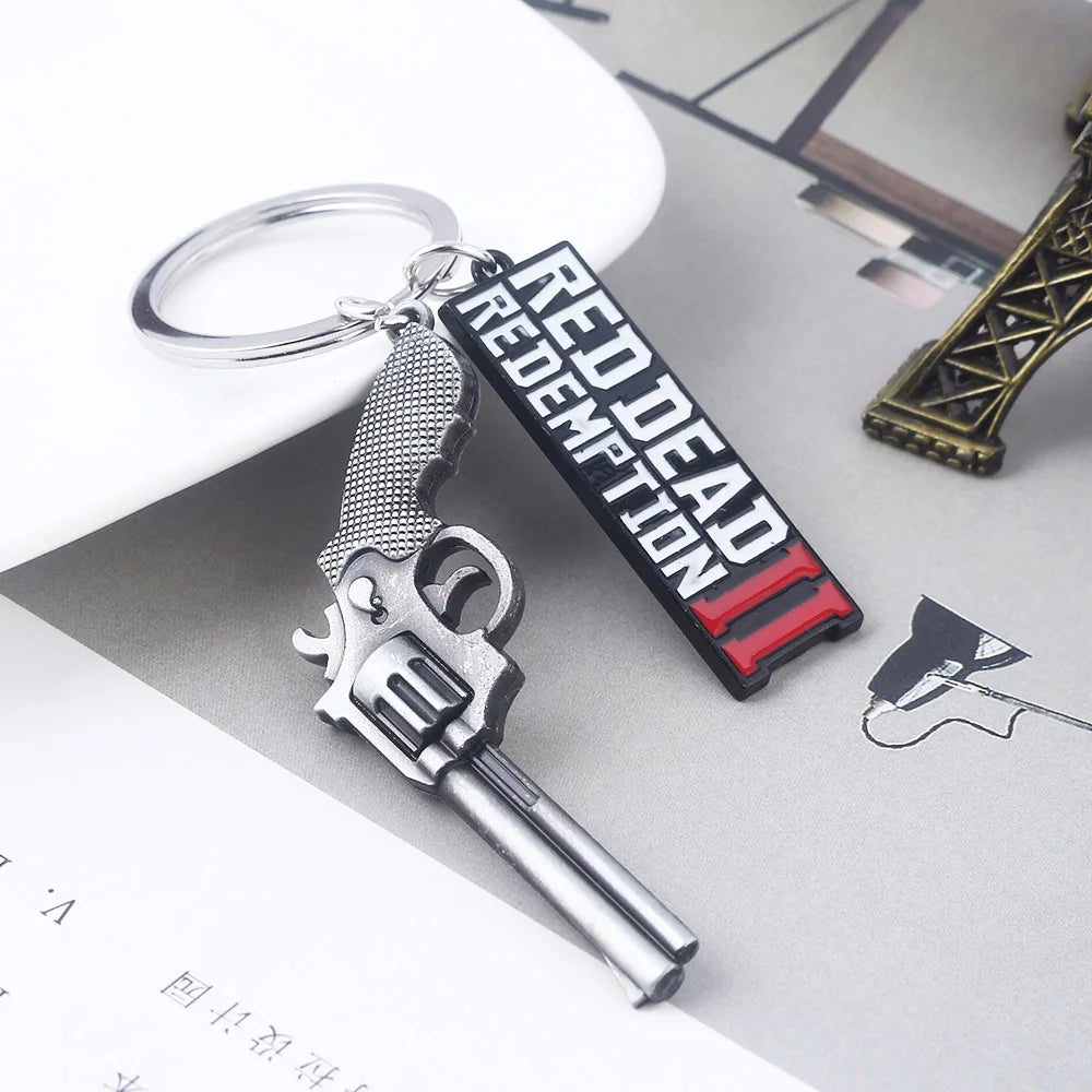 Jeu RDR2 Arthur Morgan Revolver porte-clés rouge mort rédemption 2 porte-clés Western Cowboy Fans cadeau Cosplay hommes femmes sac bijoux