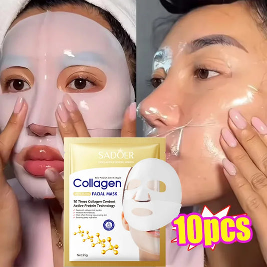Collagen Anti-Wrinkle Facial Mask, 10 Pieces, Anti-Aging, Fades Fine Lines, Firms Skin, Moisturizing, Brightening, Skincare, Korean Cosmetics