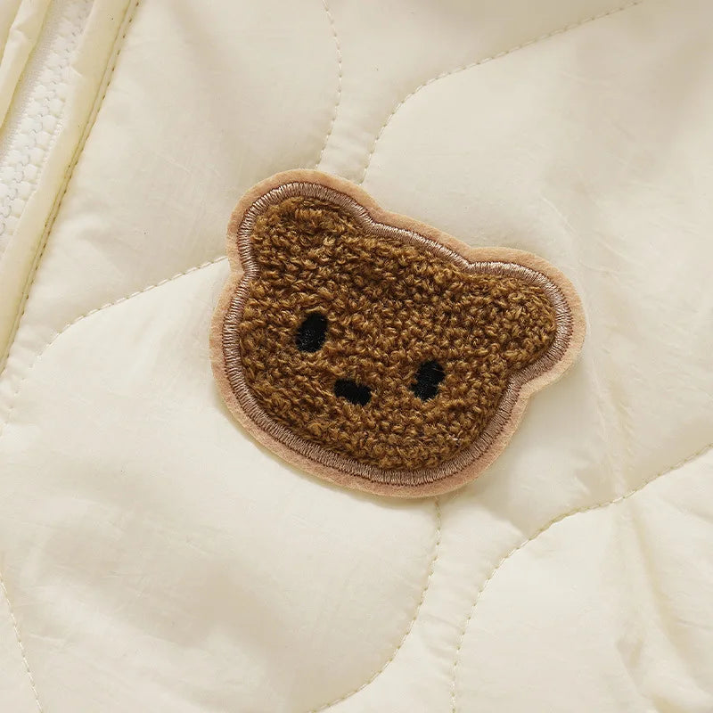 Baby Winter Outerwear, Fur Lined, Warm Infant Romper, Girl and Boy Cartoon Bear Jumpsuit