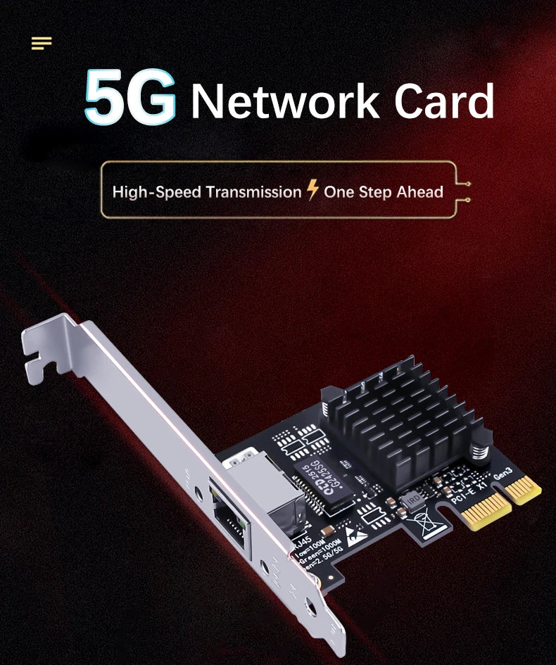 Ordinateur 5G carte réseau filaire Ethernet 5Gbps ordinateur de bureau PCI-E x1 à 5G adaptateur réseau 5000Mbps, adapté pour Windows 10/11