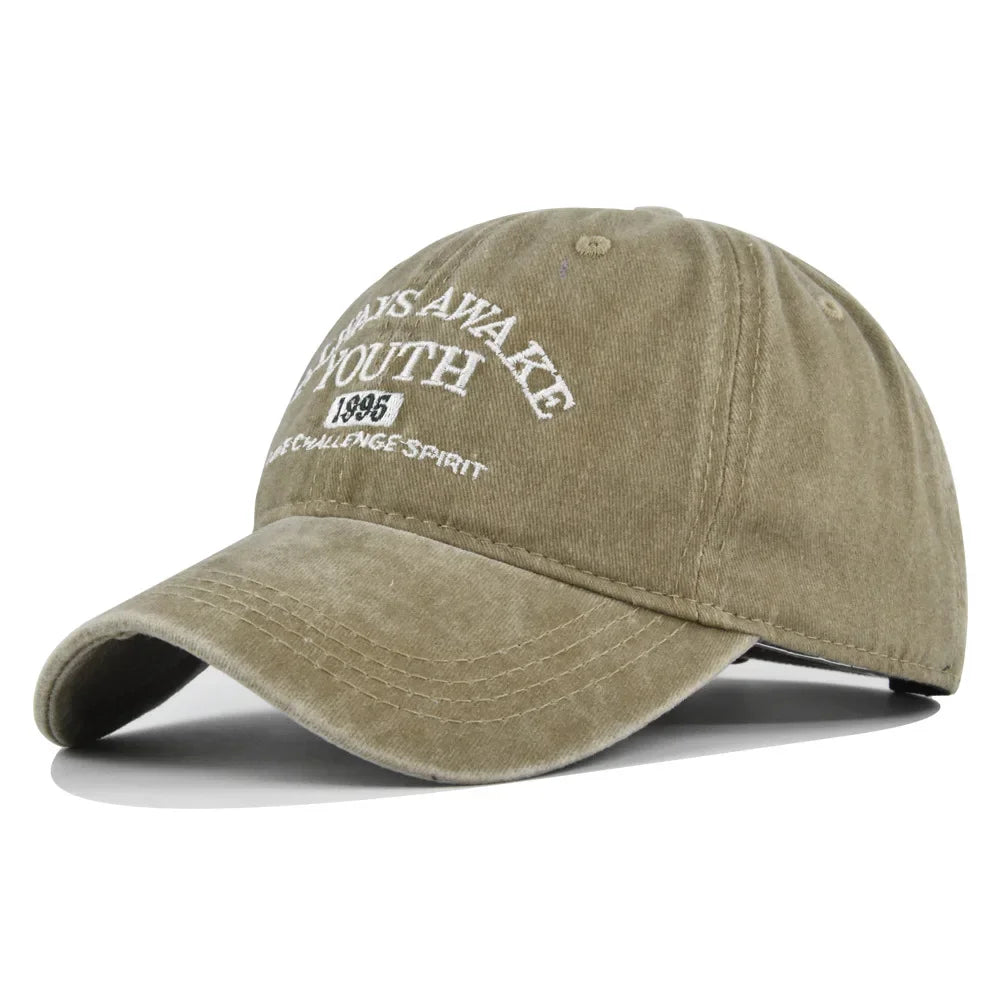 Casquette de baseball lettre brodée — hommes, femmes, mode, vintage, solide, sports plein air, snapback (v2)