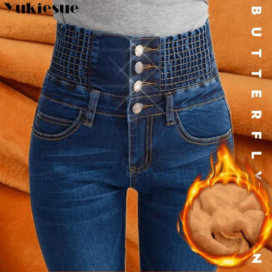 Women's Thick Black Fleece Jeans, Combat Apparel, Winter Collection